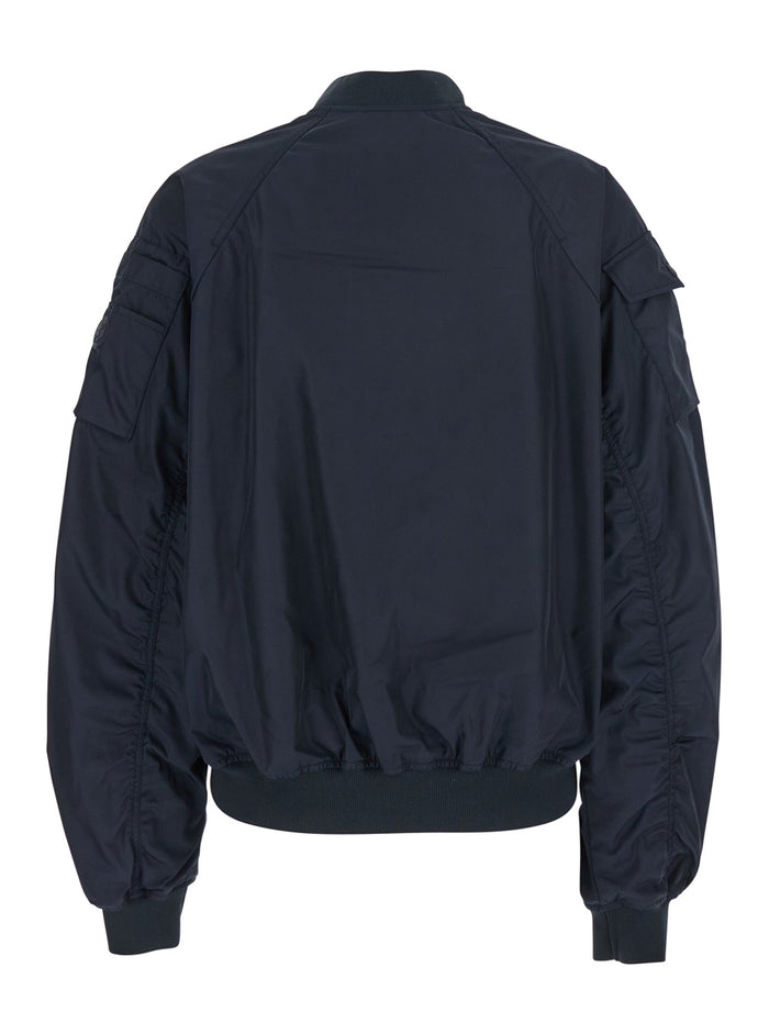 Lil Blue-Black Bomber Jacket with Front Pockets and Logo Patch Applied on the Sleeve in Tech Fabric Woman Polyester Outerwear