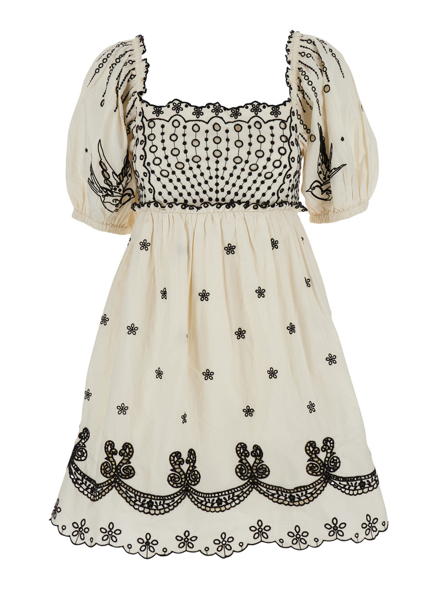 White Dress With All-Over Embroidery Cotton
