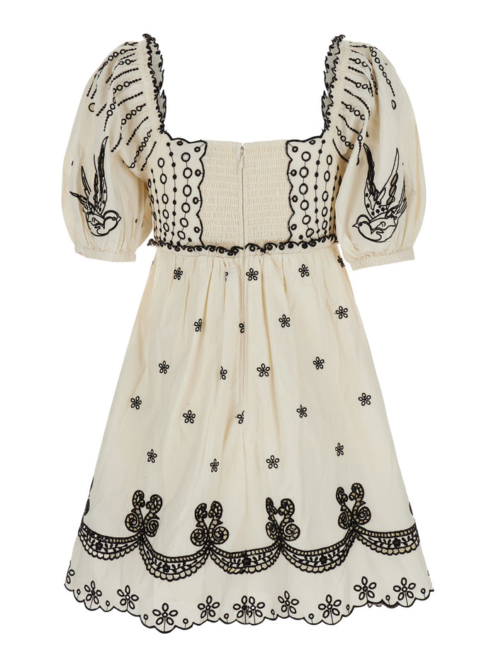 Kingsley White Dress With All-Over Embroidery Cotton Woman