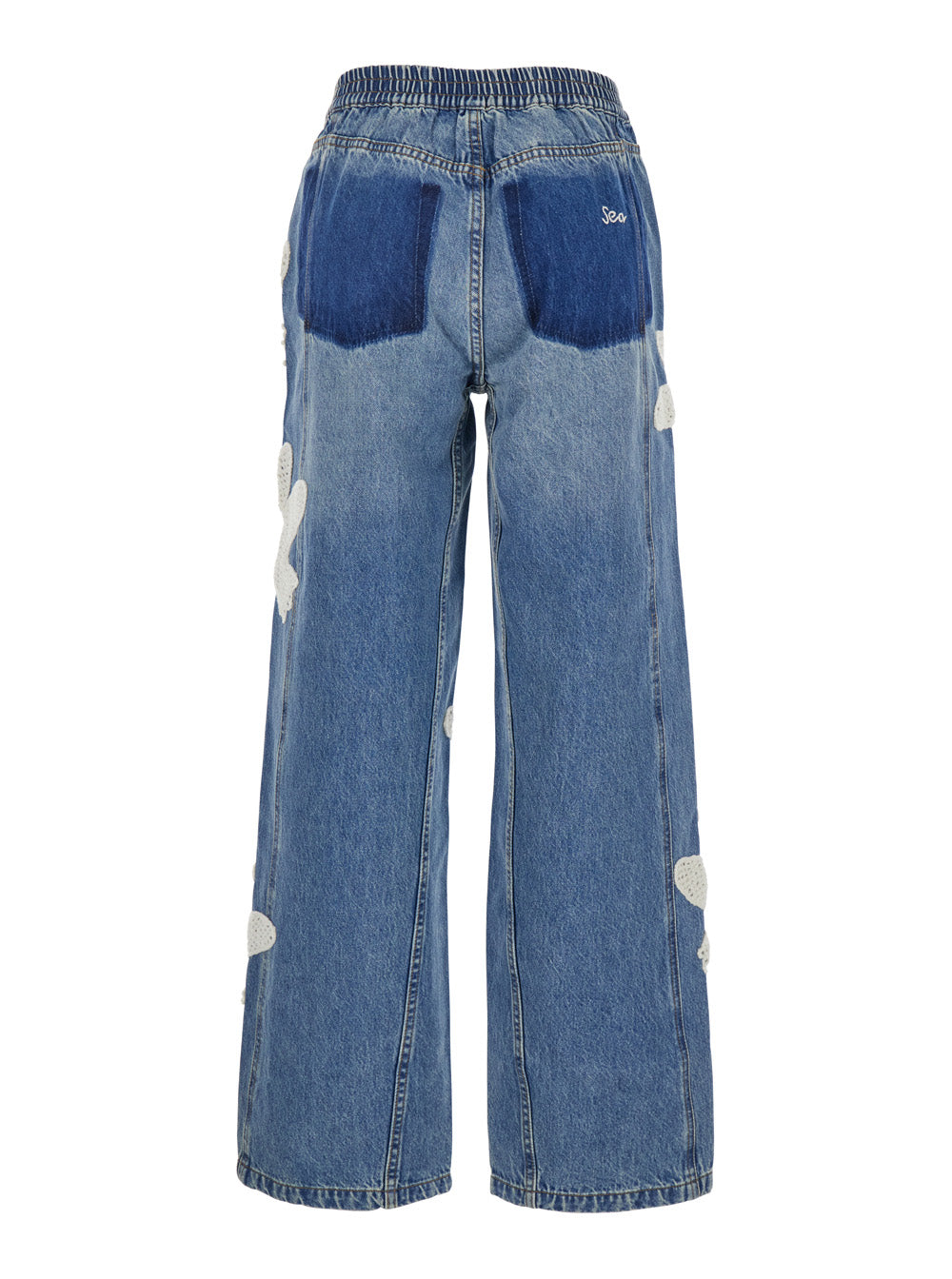 Payton Blue Jeans With All-Over Crochet Birds Cotton Blend Woman Blu Polyester Viscose