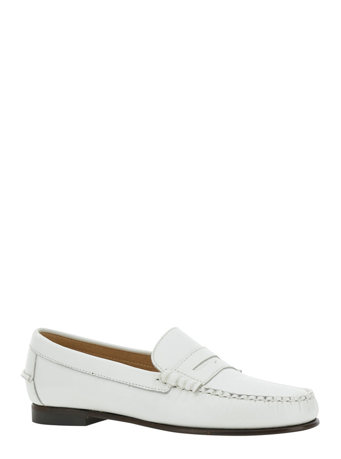 Danielle Pop White Loafers with Bevelled Toe and Low Stacked Heel in Leather Woman Calf