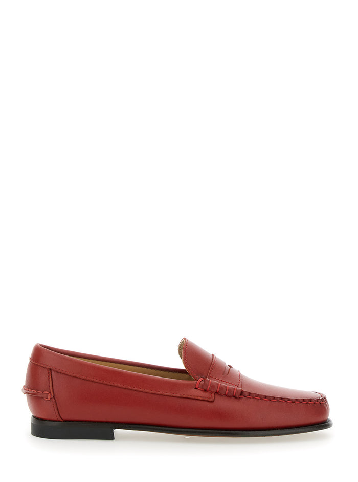 Danielle Pop Red Loafers with Bevelled Toe and Low Stacked Heel in Leather Woman Calf