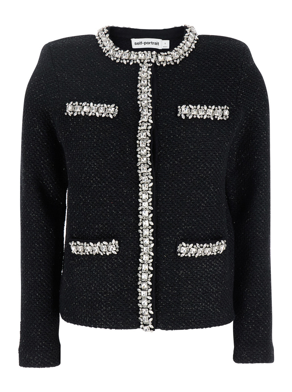 Black Crewneck Sequin Cardigan Cotton Blend Woman Jersey