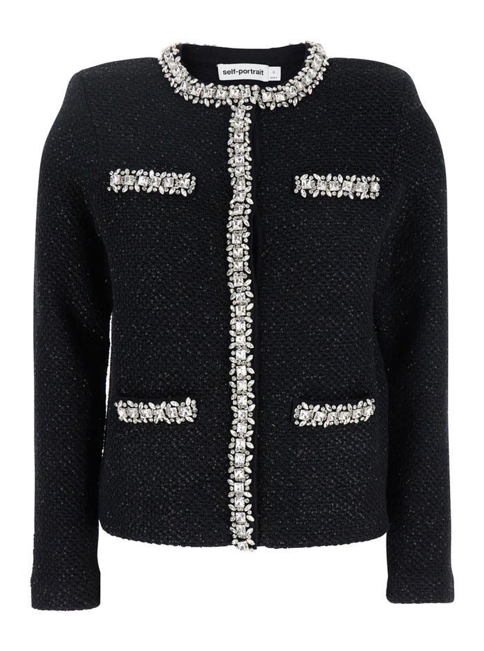 Black Crewneck Sequin Cardigan Cotton Blend Woman Jersey