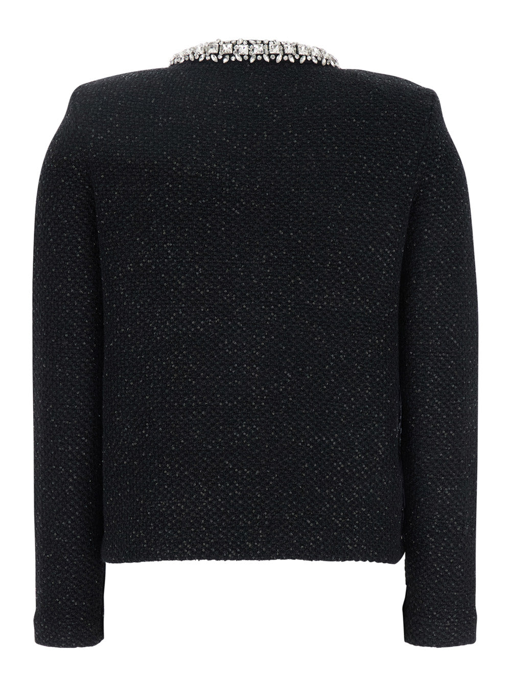 Black Crewneck Sequin Cardigan Cotton Blend Woman Jersey