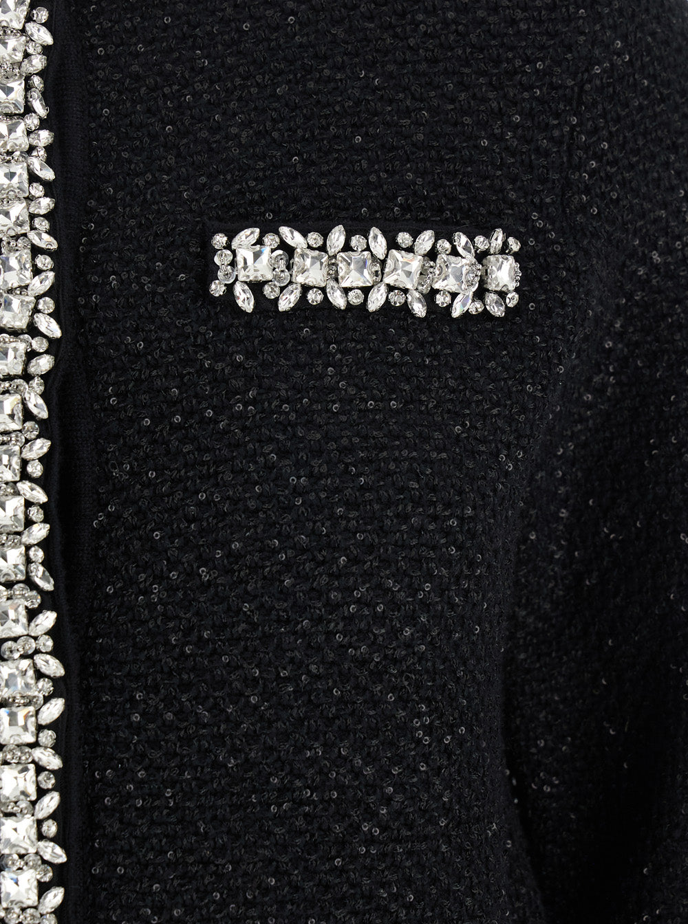 Black Crewneck Sequin Cardigan Cotton Blend Woman Jersey