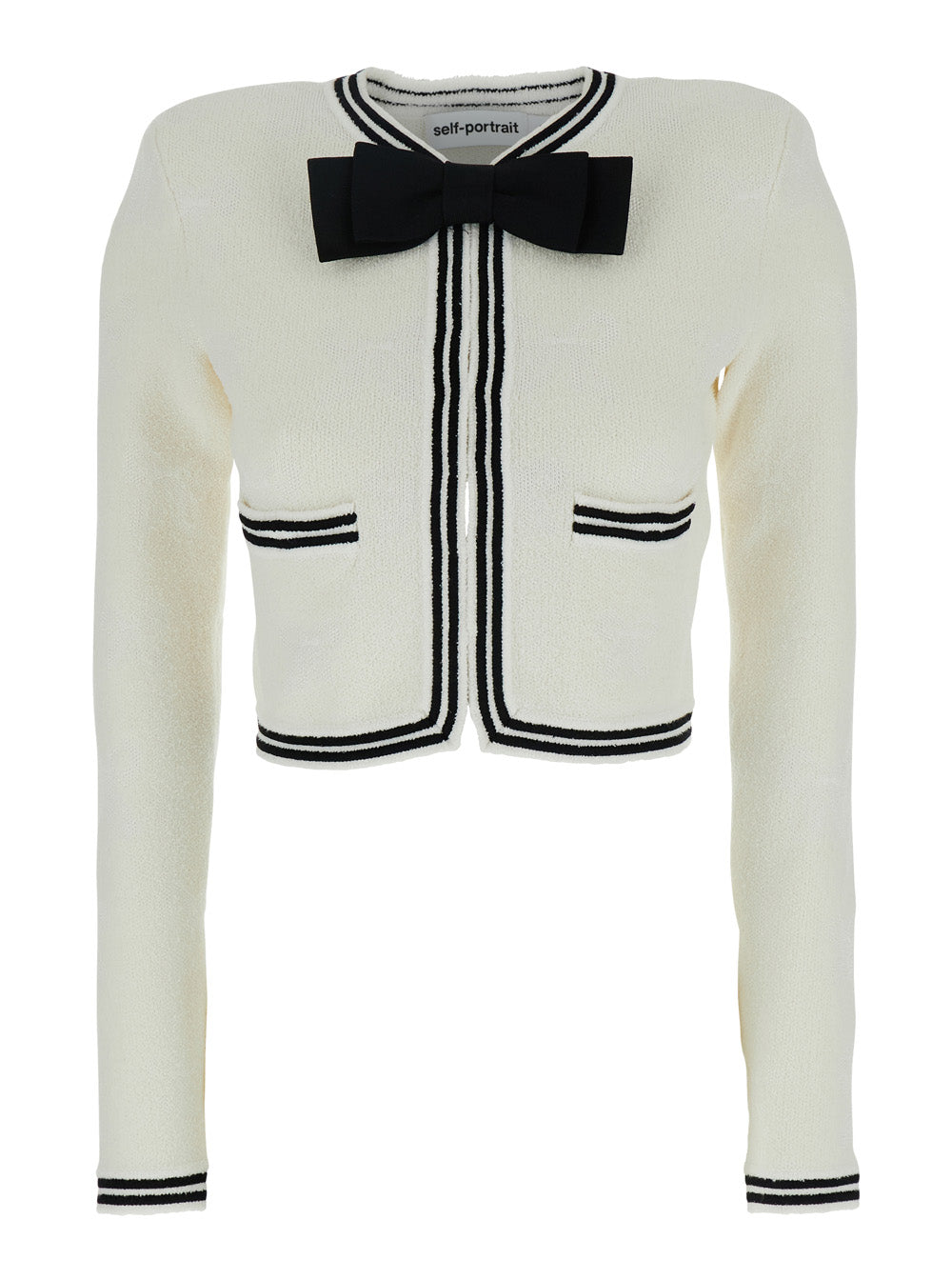 Beige Cardigan With Bow Detail On The Front And Contrasting Trims Cotton Blend Woman Jersey