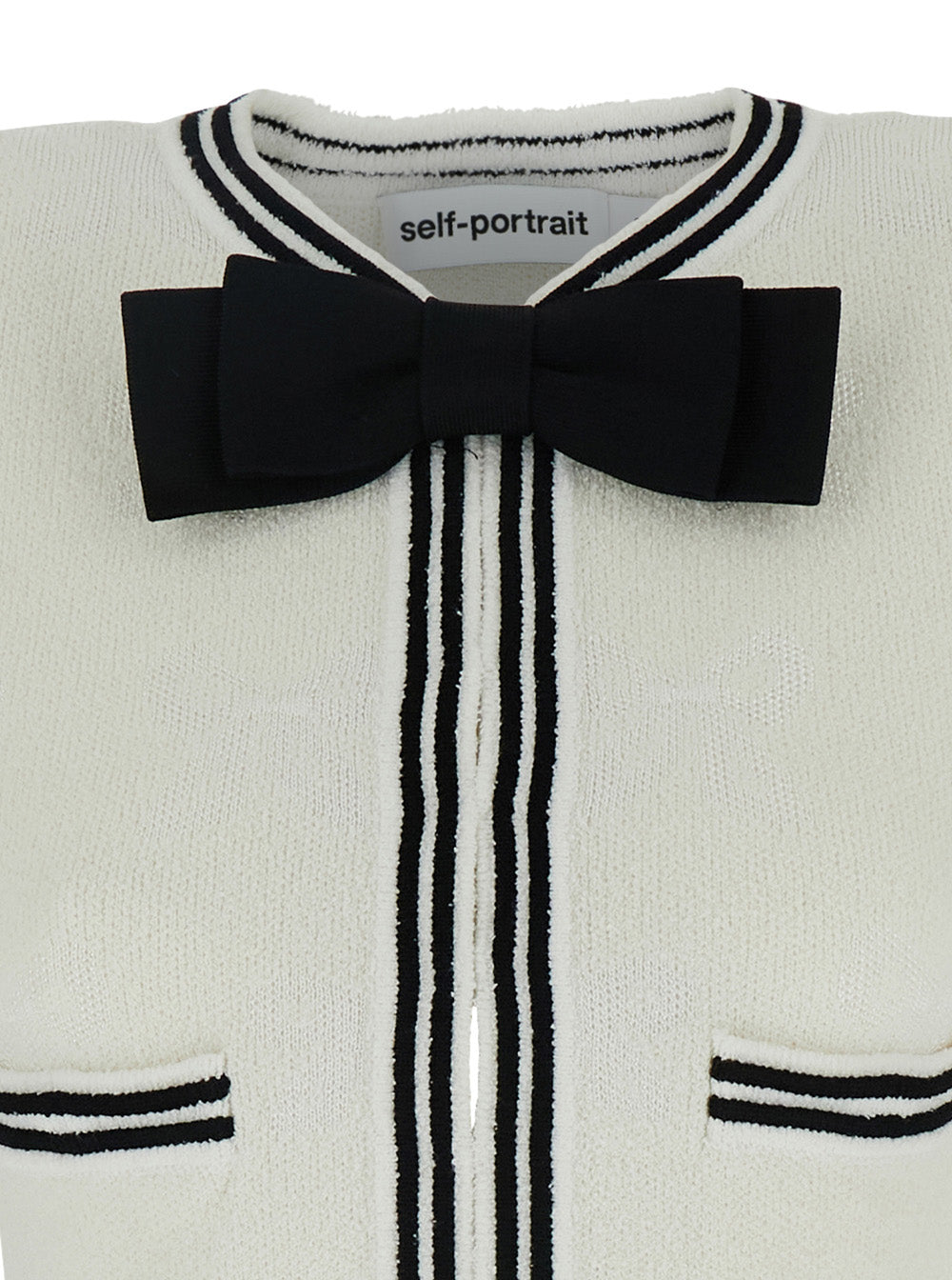 Beige Cardigan With Bow Detail On The Front And Contrasting Trims Cotton Blend Woman Jersey
