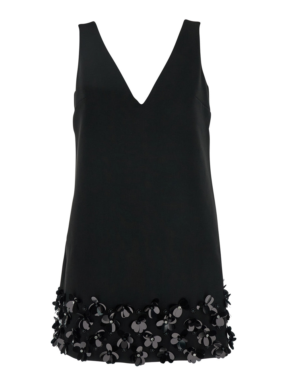 Black Sequin Mini Dress With V Neck Tech Fabric Woman
