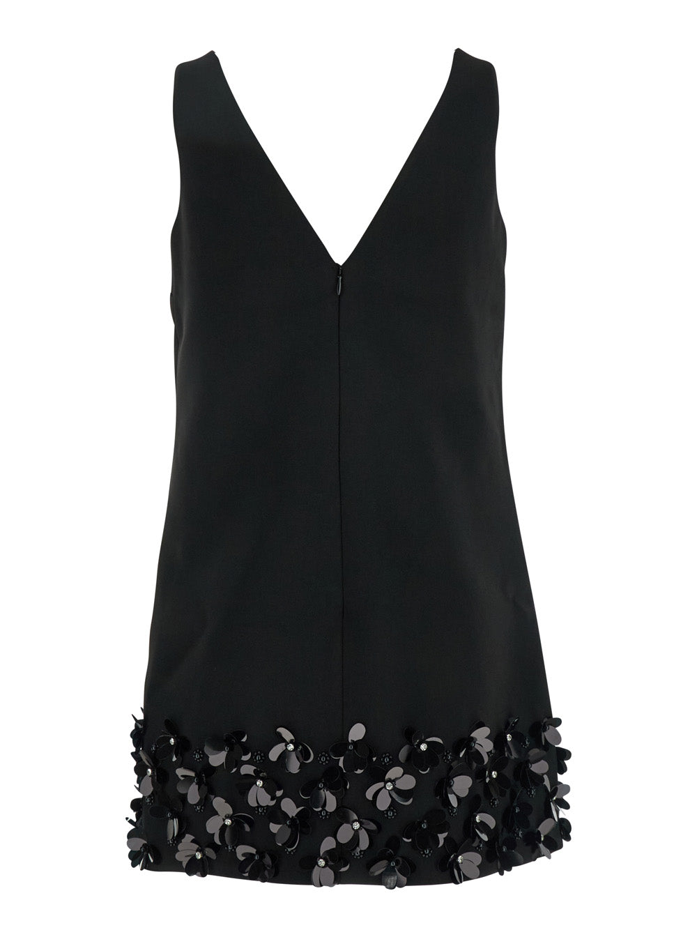 Black Sequin Mini Dress With V Neck Tech Fabric Woman
