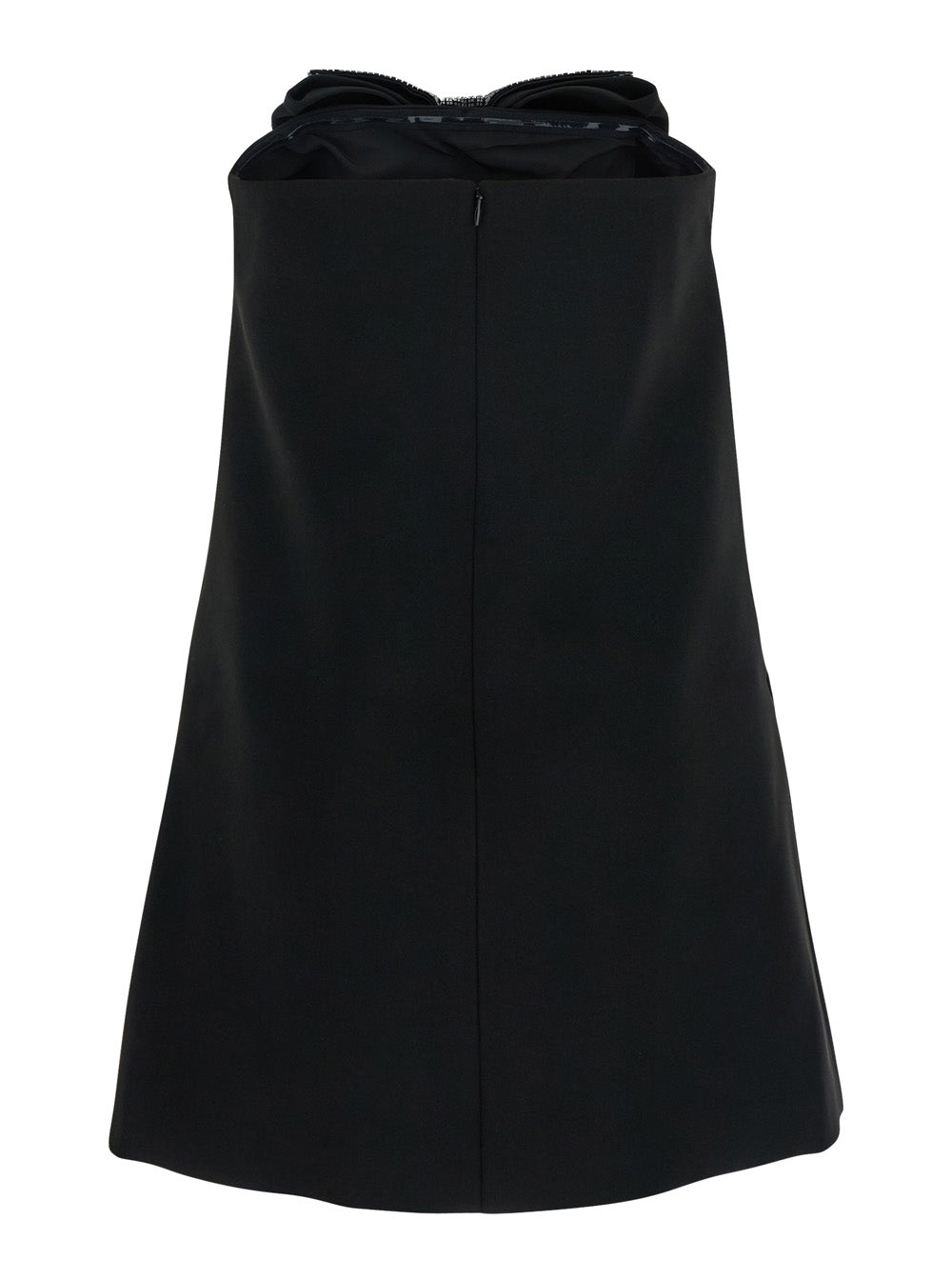 Black Sleeveless Mini Dress With Bandeau And Beaded Oversize Bow Tech Fabric Woman