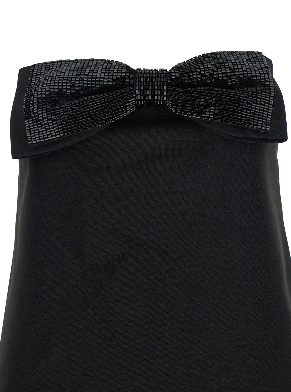 Black Sleeveless Mini Dress With Bandeau And Beaded Oversize Bow Tech Fabric Woman