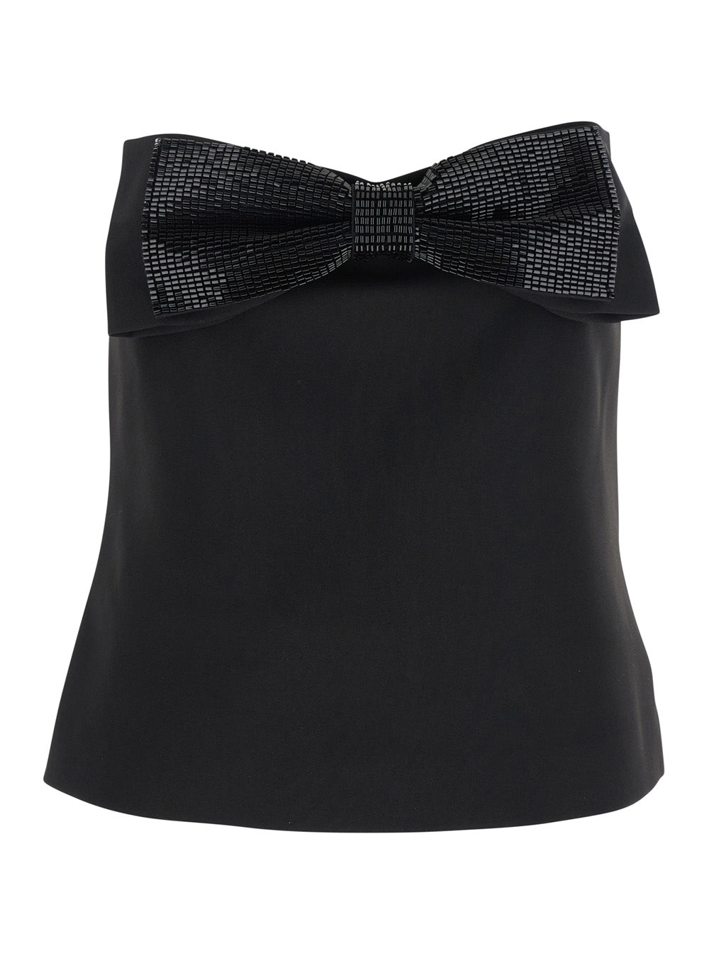 Black Sleeveless Top with Bandeau Neckline in Tech Fabric Woman Tops