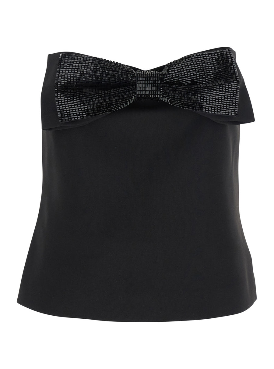 Black Sleeveless Top With Bandeau Neckline Tech Fabric Tops