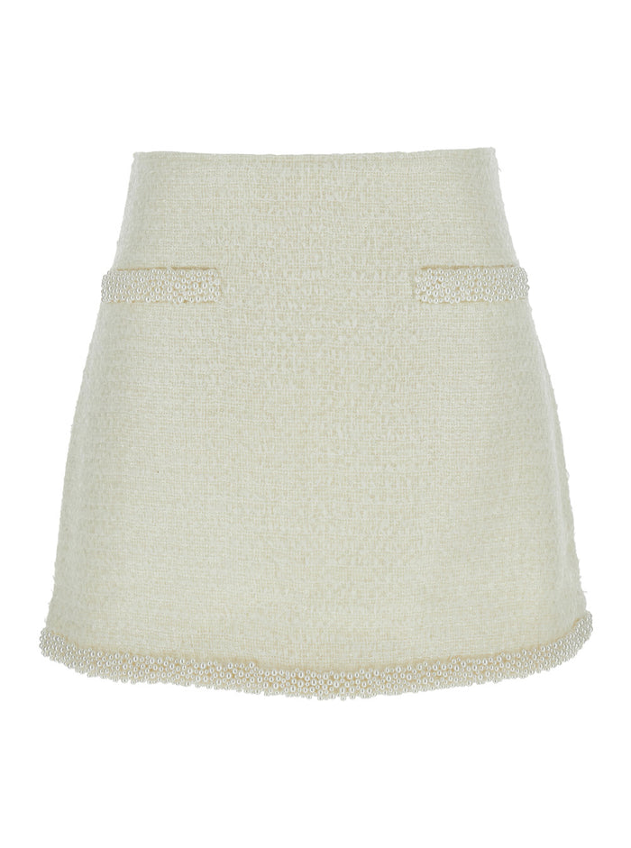 Whiteminiskirt With Faux-Pearls Embellishments Tech Fabric Woman White Skirt