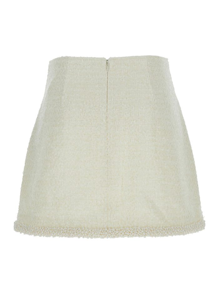 Whiteminiskirt With Faux-Pearls Embellishments Tech Fabric Woman White Skirt
