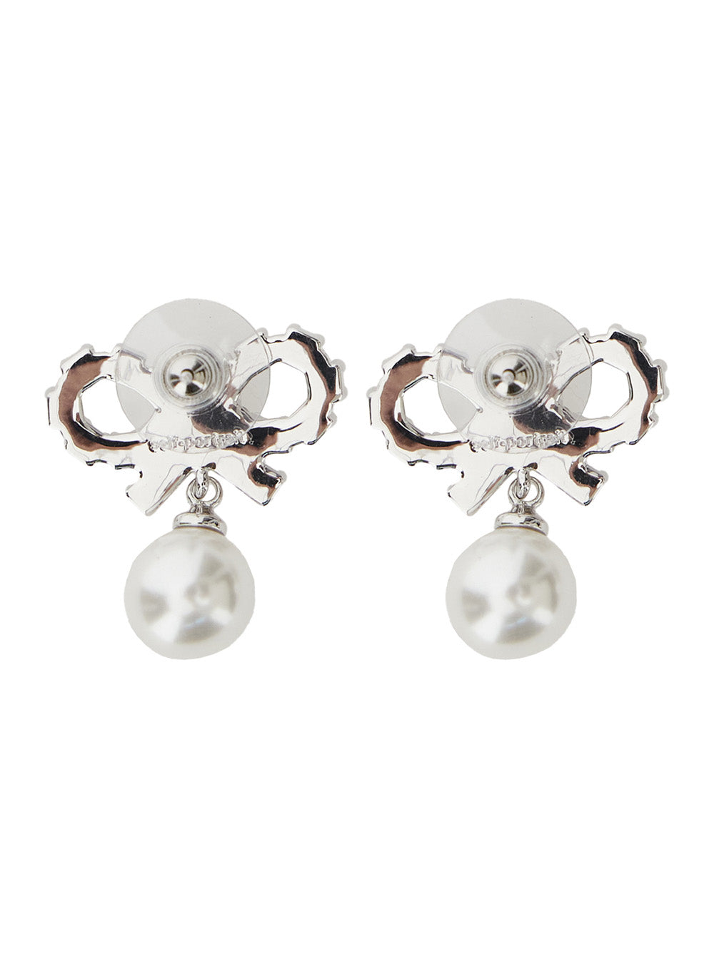 Silver-Colored Earrings With All-Over Crystals And Pearls Brass Woman Metallic