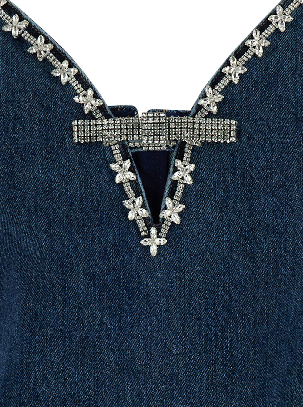 Blue Mini Dress With Bow Detail On The Front And Crystal Embellishment Denim Woman Blu