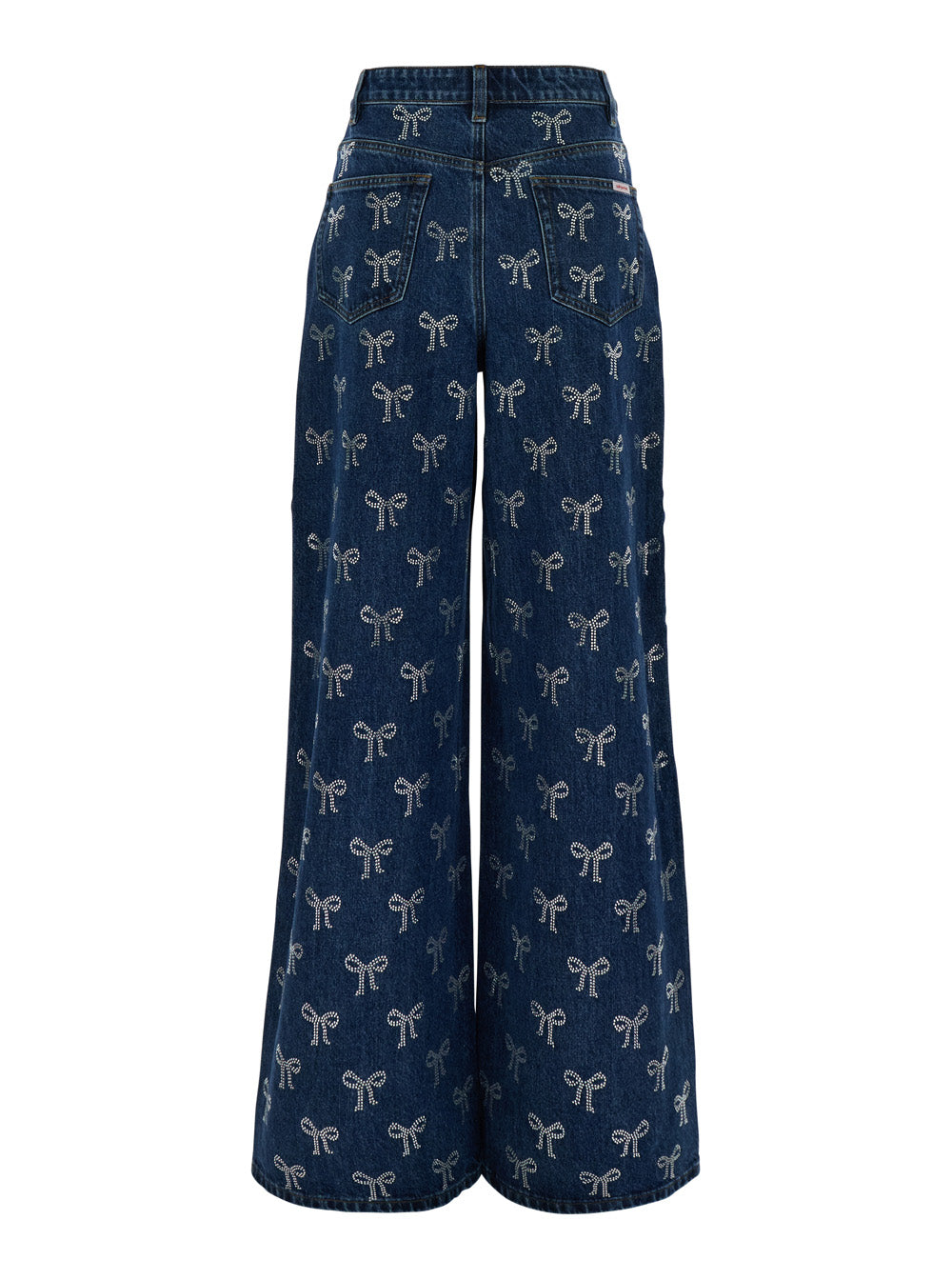 Blue Jeans With All-Over Rhinestoned Bow Embellishments Denim Woman Blu