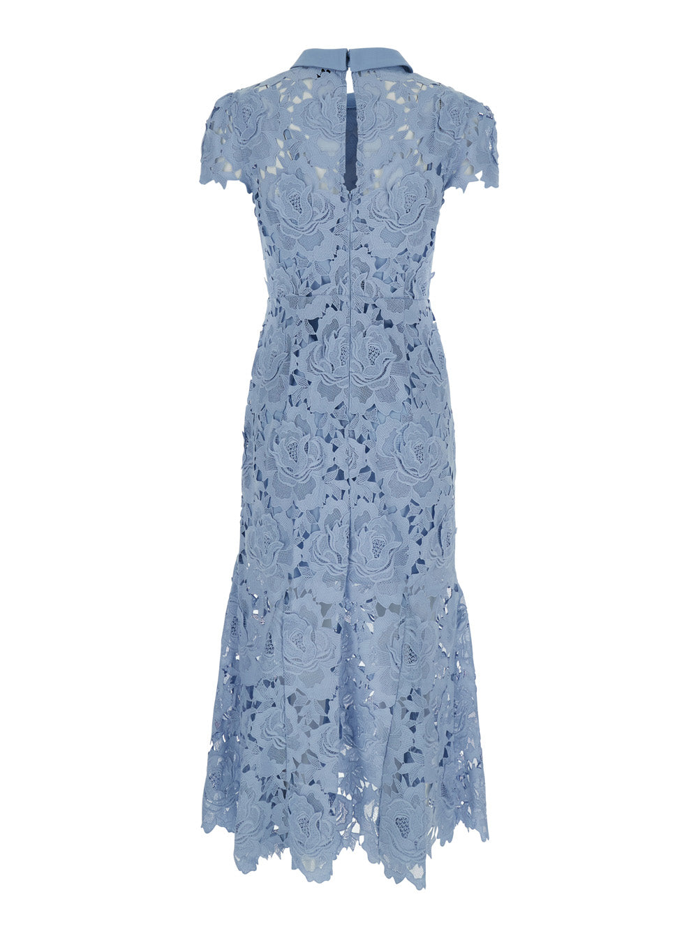 Blue Crewneck Midi Dress With All-Over Floral Lace Embroidery Tech Fabric Woman Blu Long