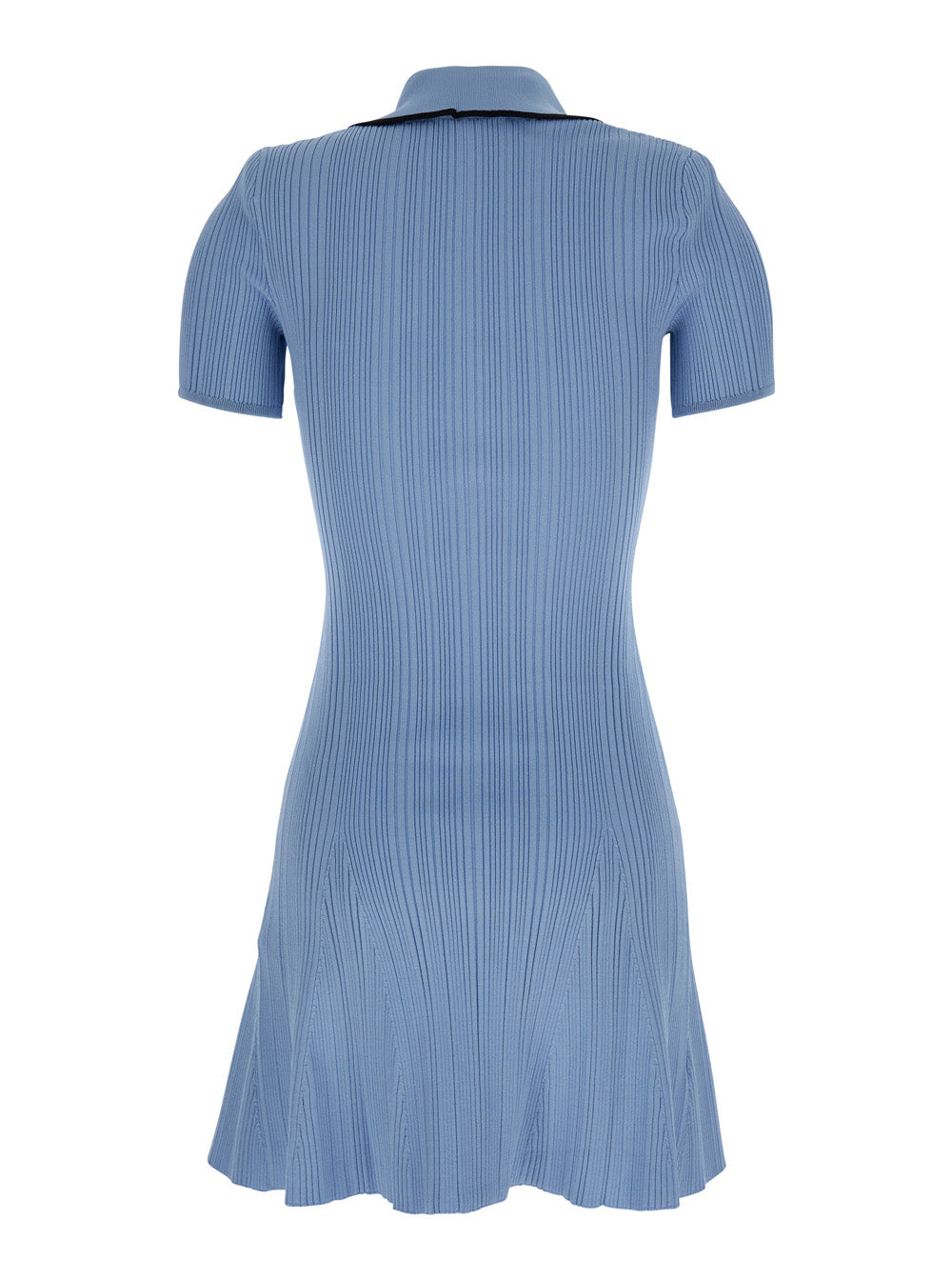 Blue Mini Dress With Notched Collar And Front Button Placket Viscose Blend Stretch Woman Light