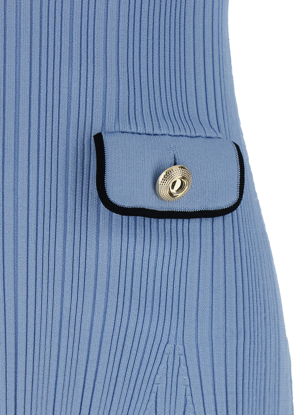 Blue Mini Dress With Notched Collar And Front Button Placket Viscose Blend Stretch Woman Light