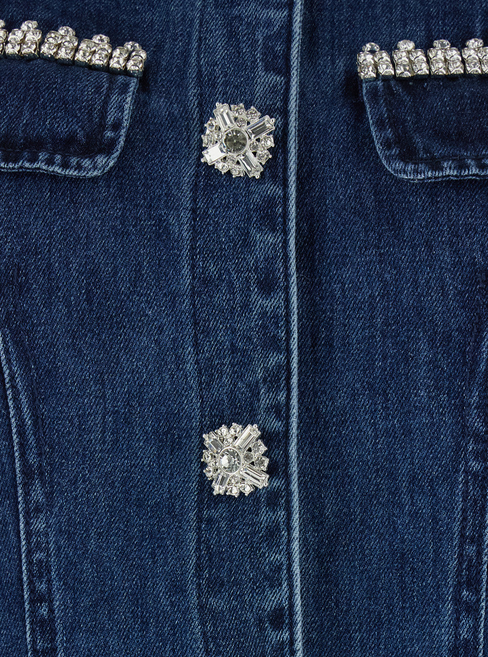 Blue Mini Dress With Rhinestoned Collar And Jewel Buttons Crystals Denim Woman Blu Cotton