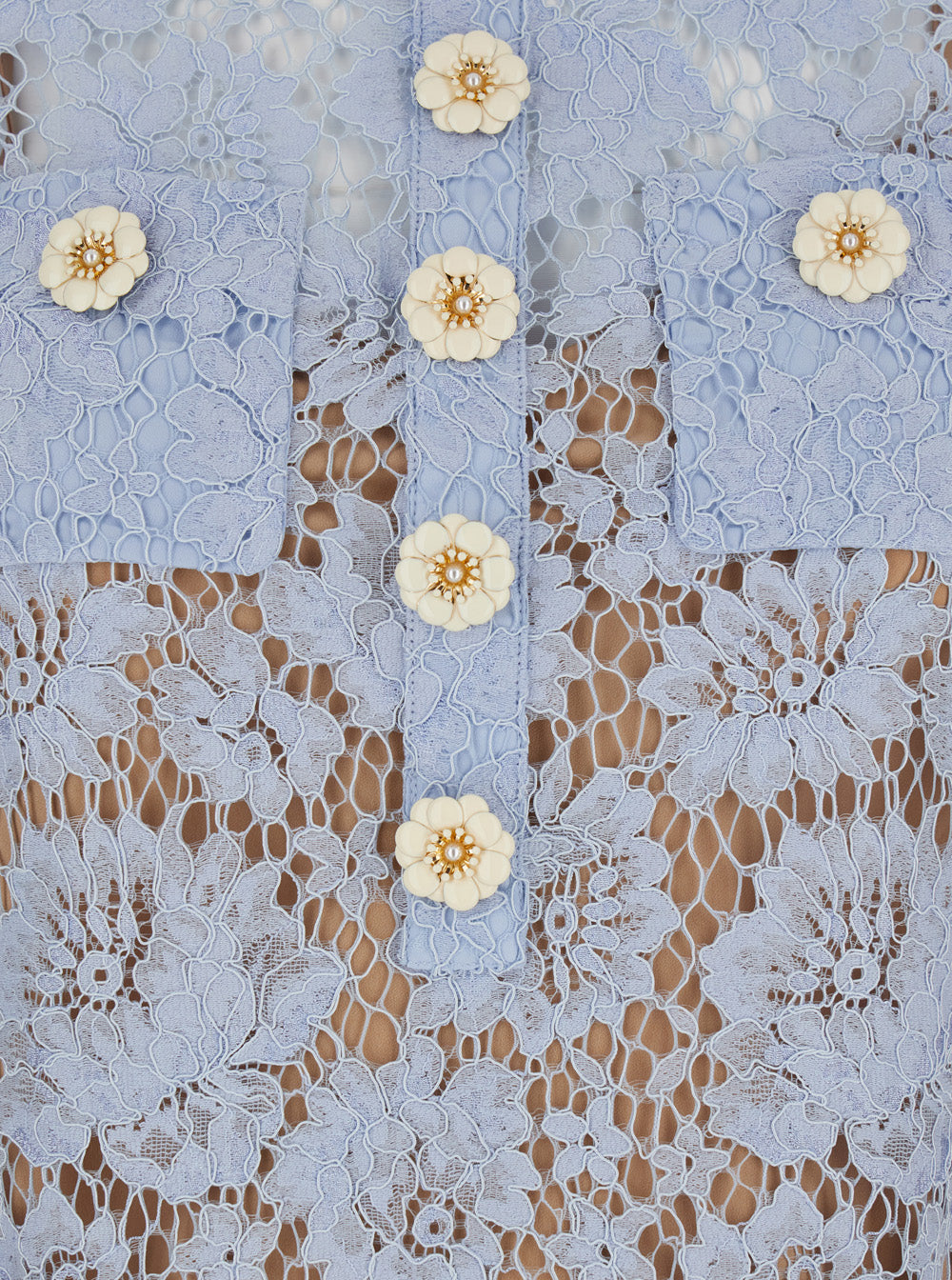 Blue Crewneck Mini Dress With All-Over Lace Embroidery And Scallop Hem Cotton Blend Woman Blu Polyamid Viscose