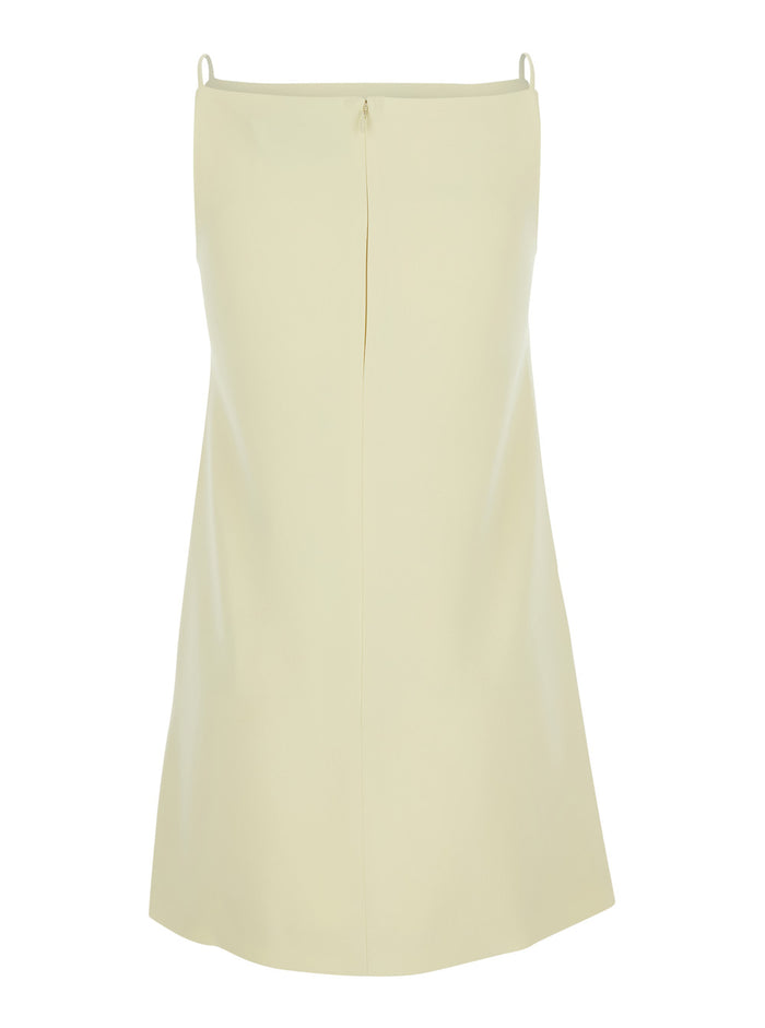 Yellow Mini Dress With Rose Patches And Spaghetti Straps Tech Fabric Woman Polyester