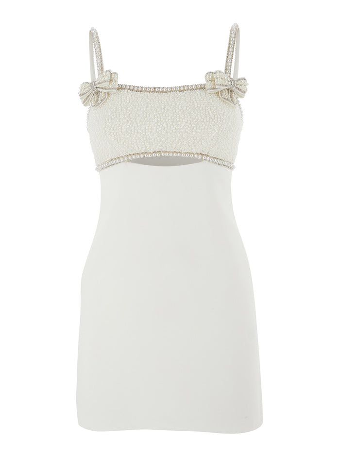 White Dress With Applied Rhinestones On The Front And Cut-Out Detail Tech Fabric Woman Polyester