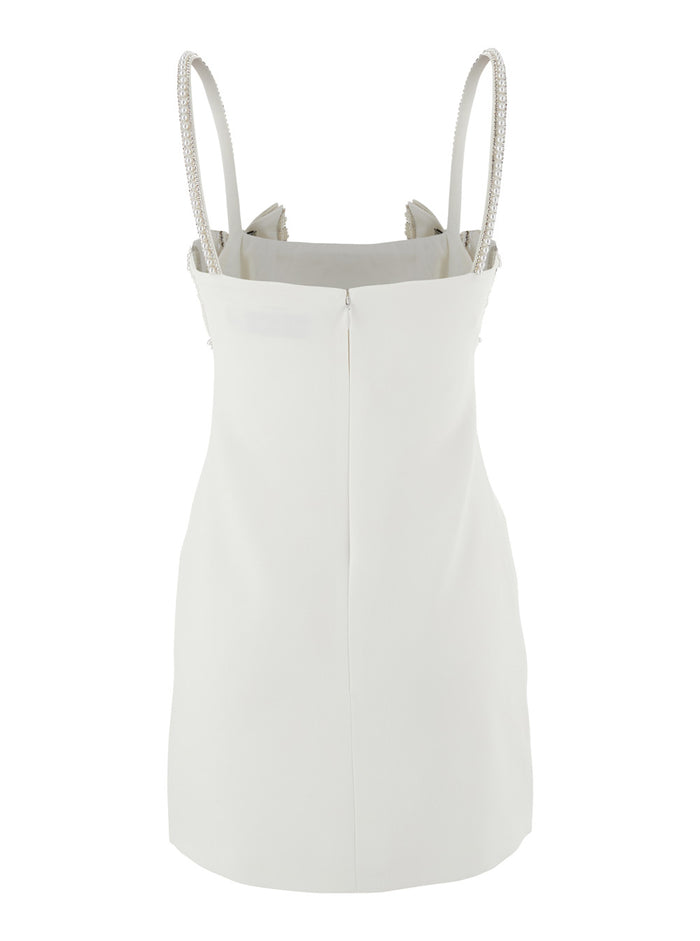 White Dress With Applied Rhinestones On The Front And Cut-Out Detail Tech Fabric Woman Polyester
