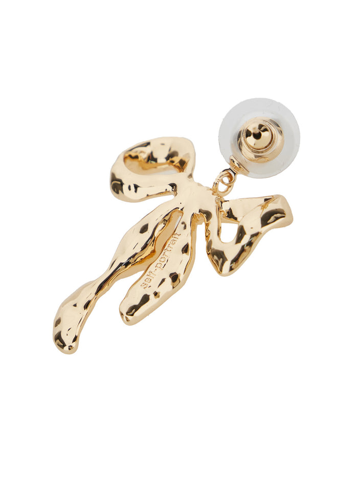 Gold-Colored Earrings With Pearl And Bow Design Brass Woman Metallic