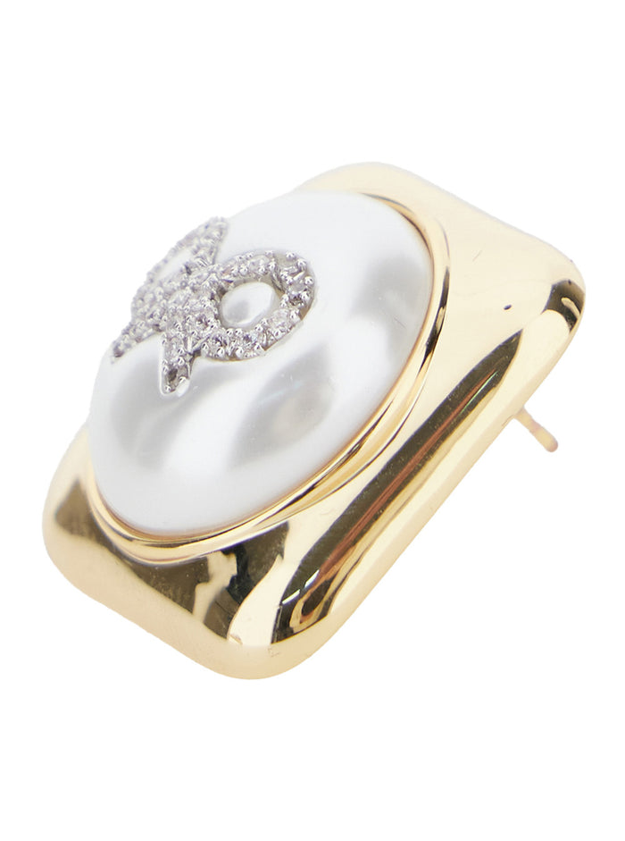 Gold-Colored Earrings With Square Design And Bow Detail Brass Woman Metallic