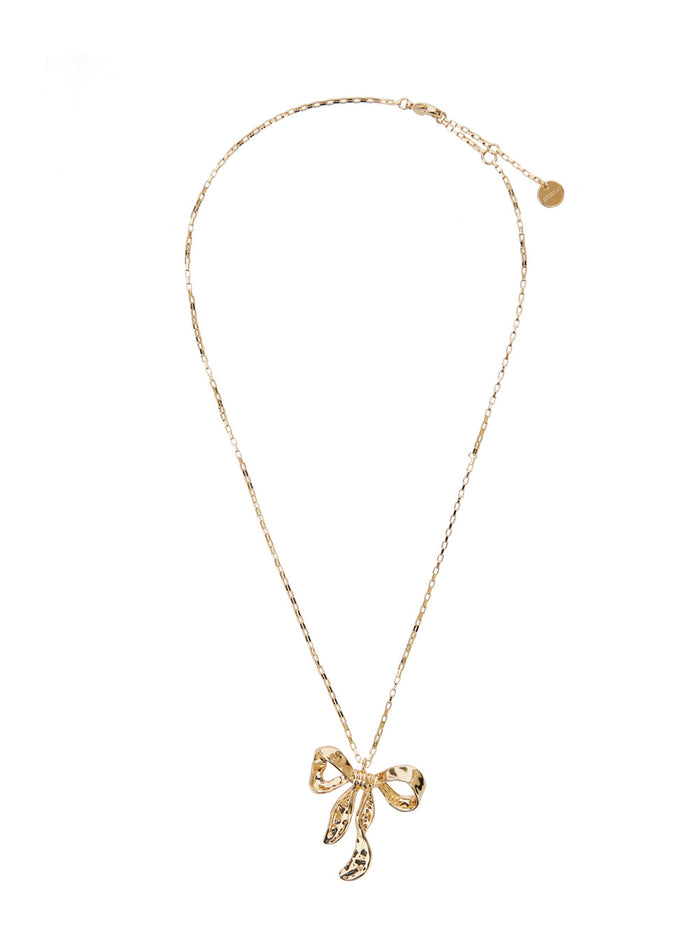 Gold-Colored Necklace With Lobster Clasp And Bow Design Brass Woman Metallic Necklaces