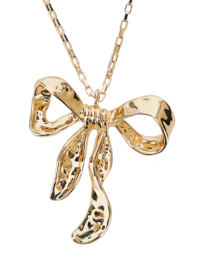 Gold-Colored Necklace With Lobster Clasp And Bow Design Brass Woman Metallic Necklaces