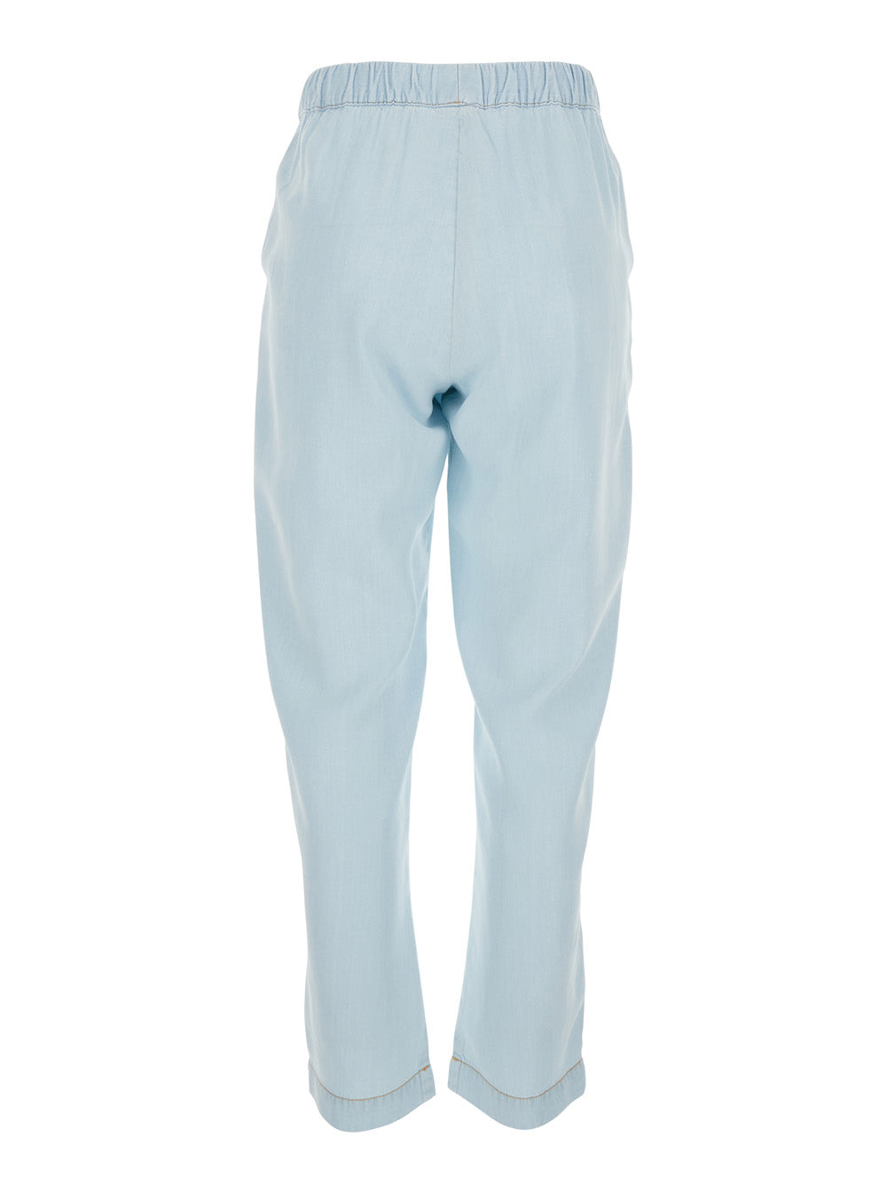 Light Blue Pants With Elastic Waist Drawstring And Contrasting Stitching Fabric Woman Lycra Trousers