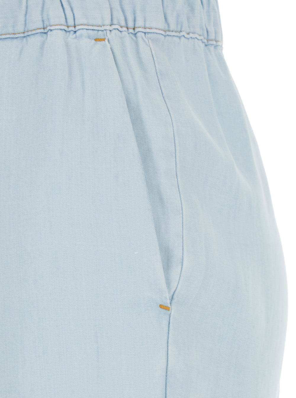 Light Blue Pants With Elastic Waist Drawstring And Contrasting Stitching Fabric Woman Lycra Trousers