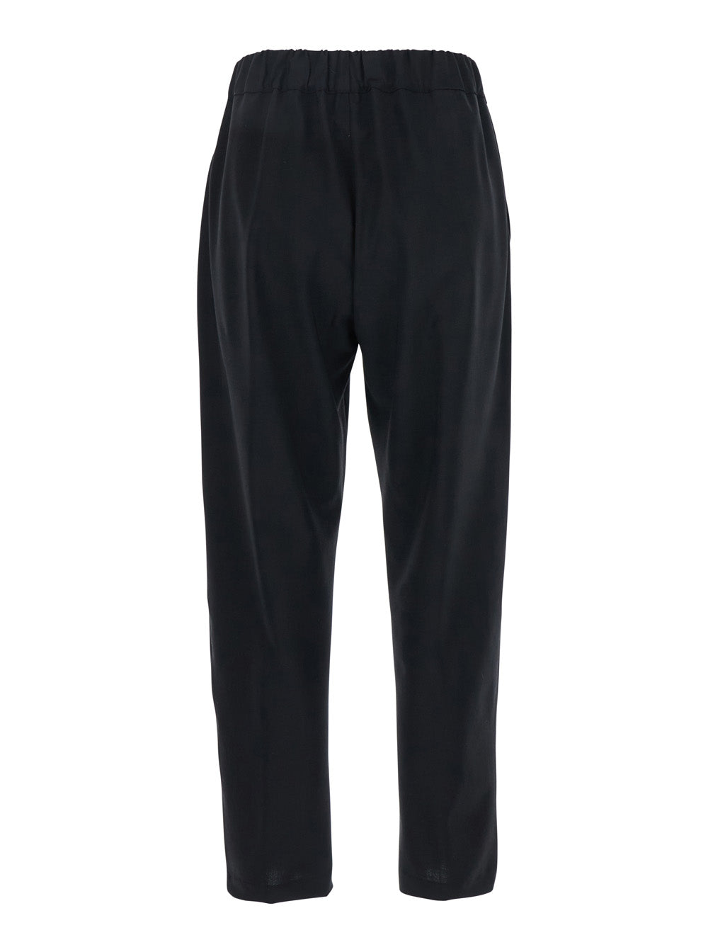 Buddy Black Pants with Drawstring Waist in Virgin Wool Blend Woman Trousers