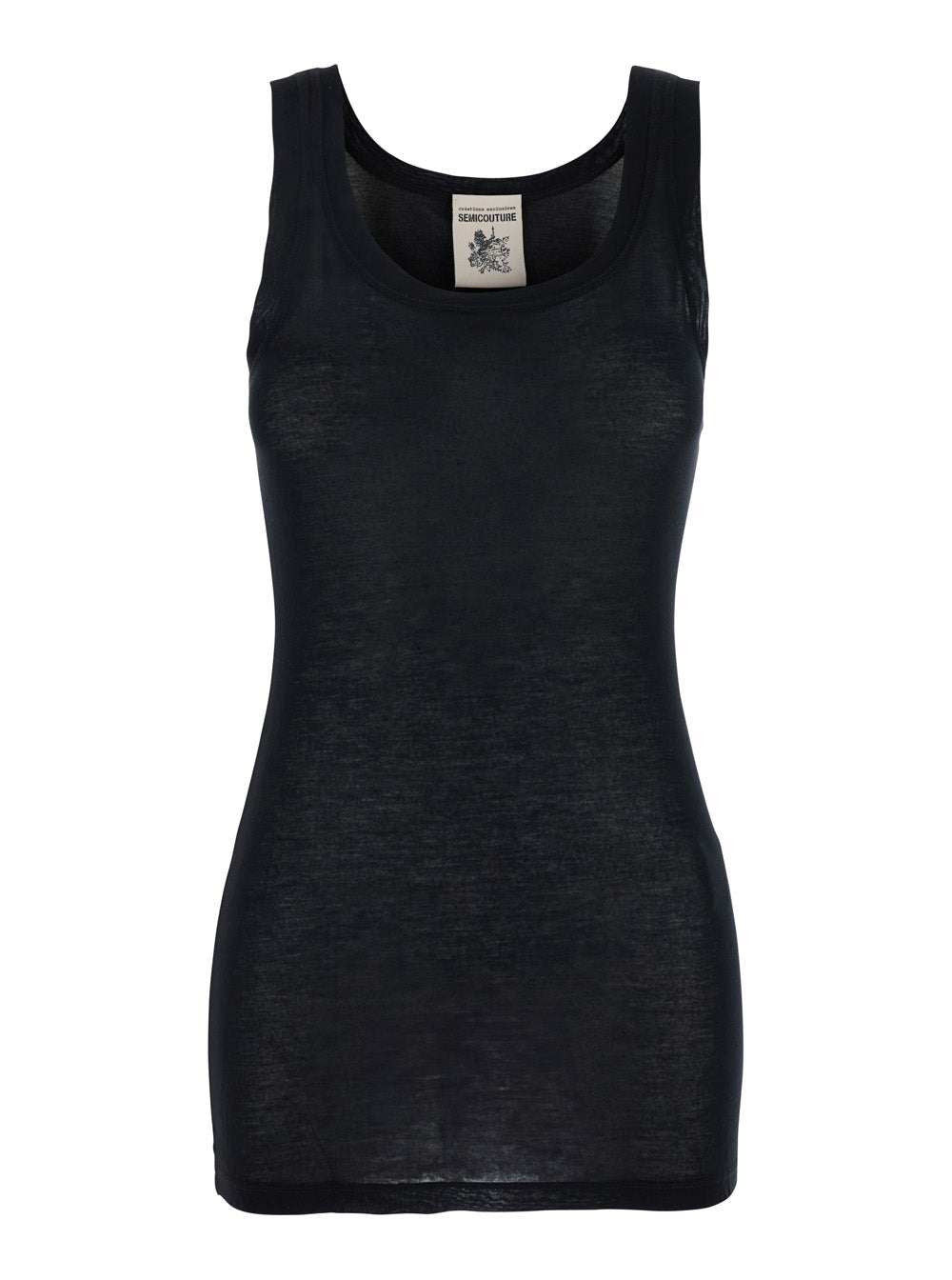 Black Sleeveless Top with U-neck in Viscose Woman Tops