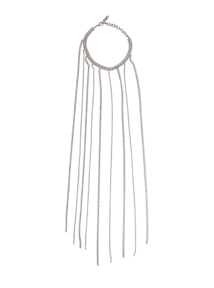 Silver-Colored Necklace With Glass Crystals Metallic Brass Necklaces