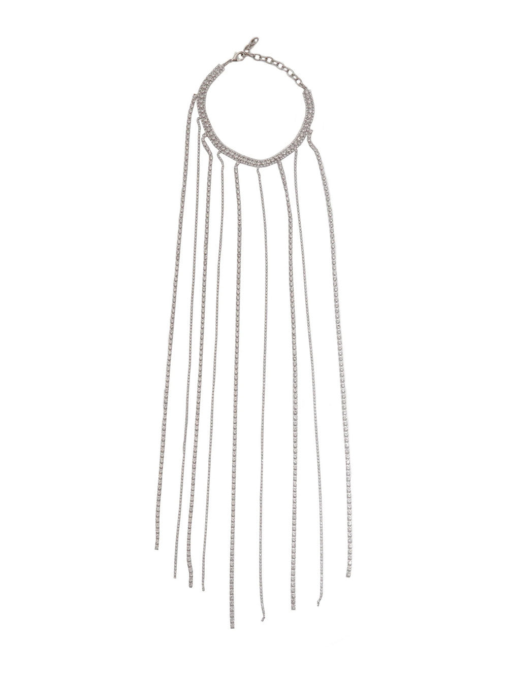 Silver-Colored Necklace with All-Over Applied Glass Crystals and Adjustable Clasp in Brass Woman Metallic Necklaces