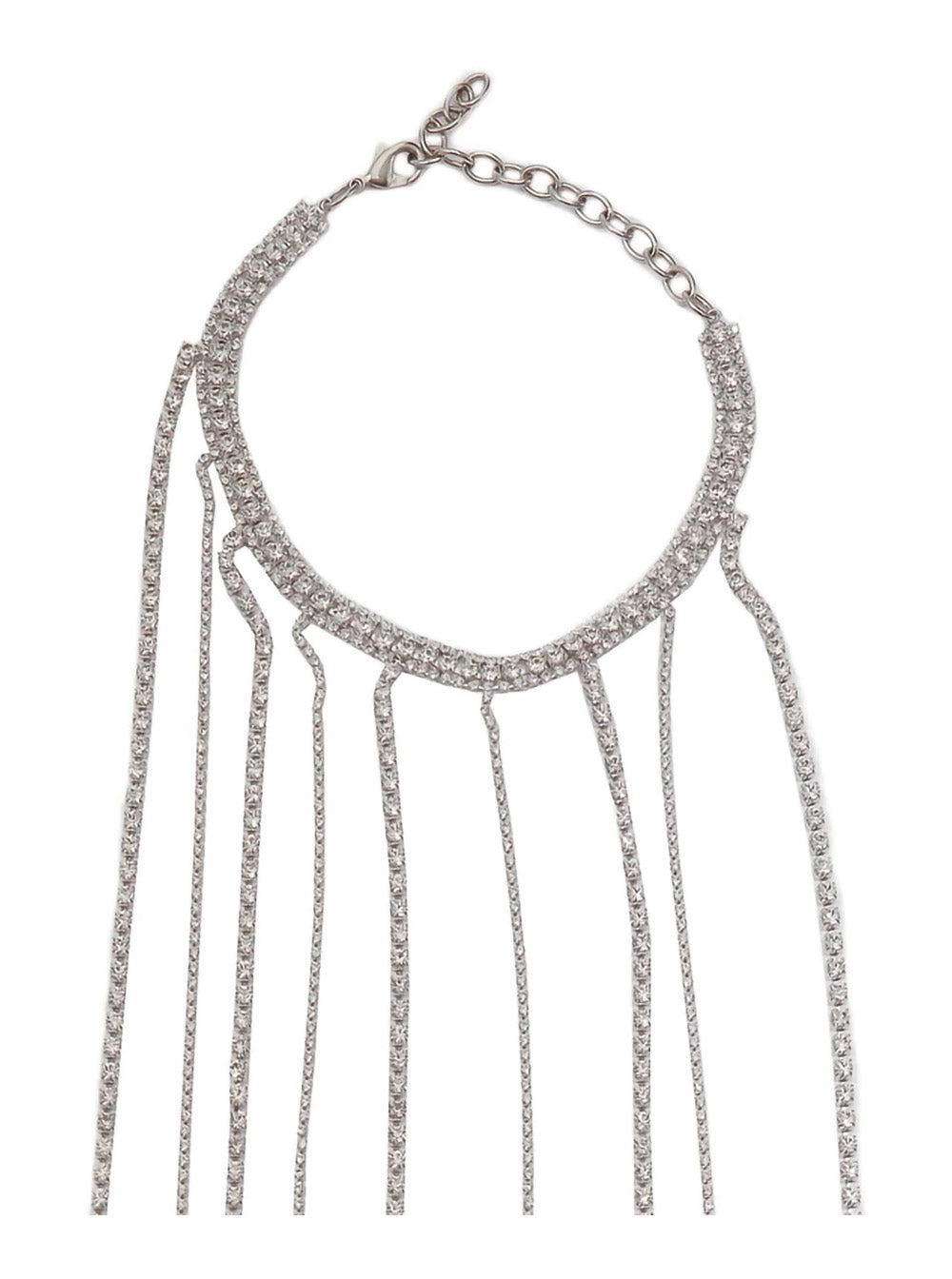 Silver-Colored Necklace with All-Over Applied Glass Crystals and Adjustable Clasp in Brass Woman Metallic Necklaces