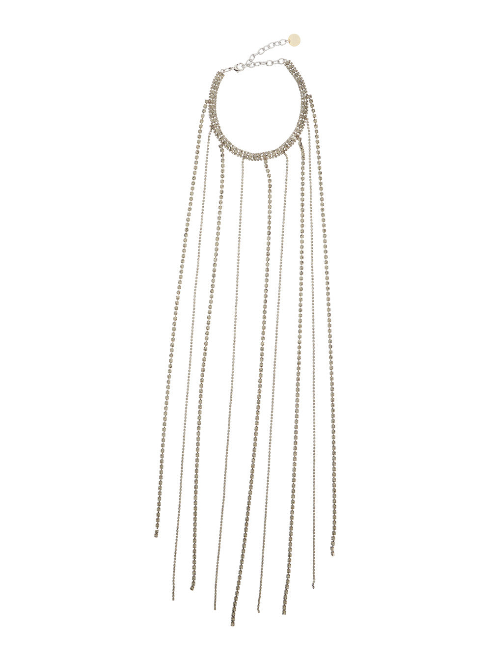 Metallic-Colored Necklace with All-Over Applied Glass Crystals and Adjustable Clasp in Brass Woman Necklaces