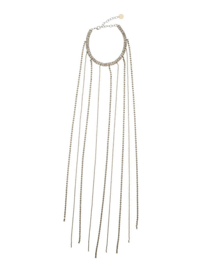 Metallic-Colored Necklace with All-Over Applied Glass Crystals and Adjustable Clasp in Brass Woman Necklaces