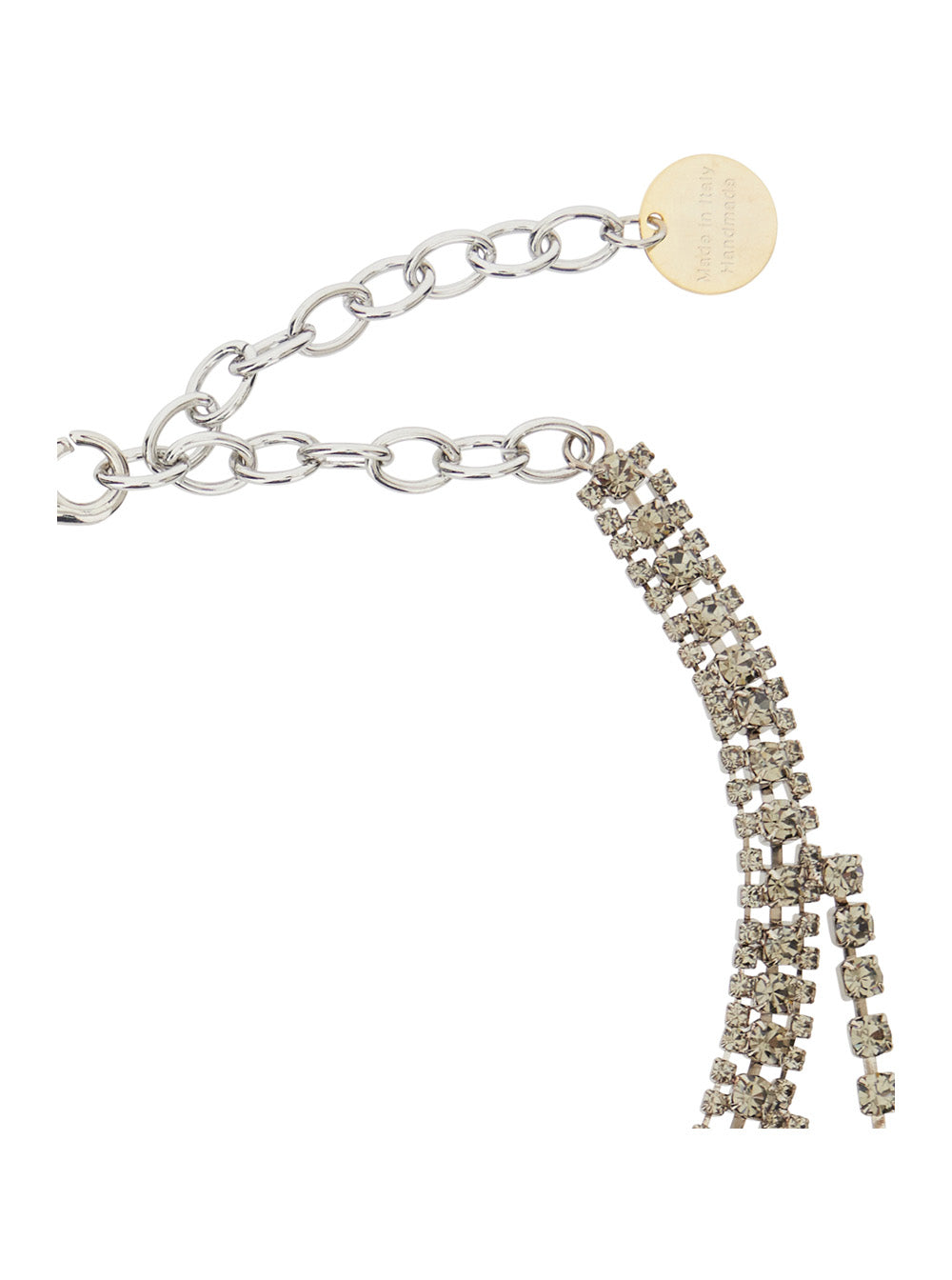 Metallic-Colored Necklace with All-Over Applied Glass Crystals and Adjustable Clasp in Brass Woman Necklaces