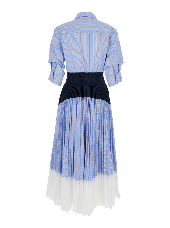Jenella Light Blue Long Dress With Classic Collar And Striped Motif Cotton Blend Woman Polyester