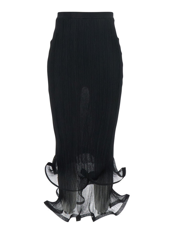 Kelso Black Skirt With Ruches And Ruffled Hem Tech Fabric Woman Polyester