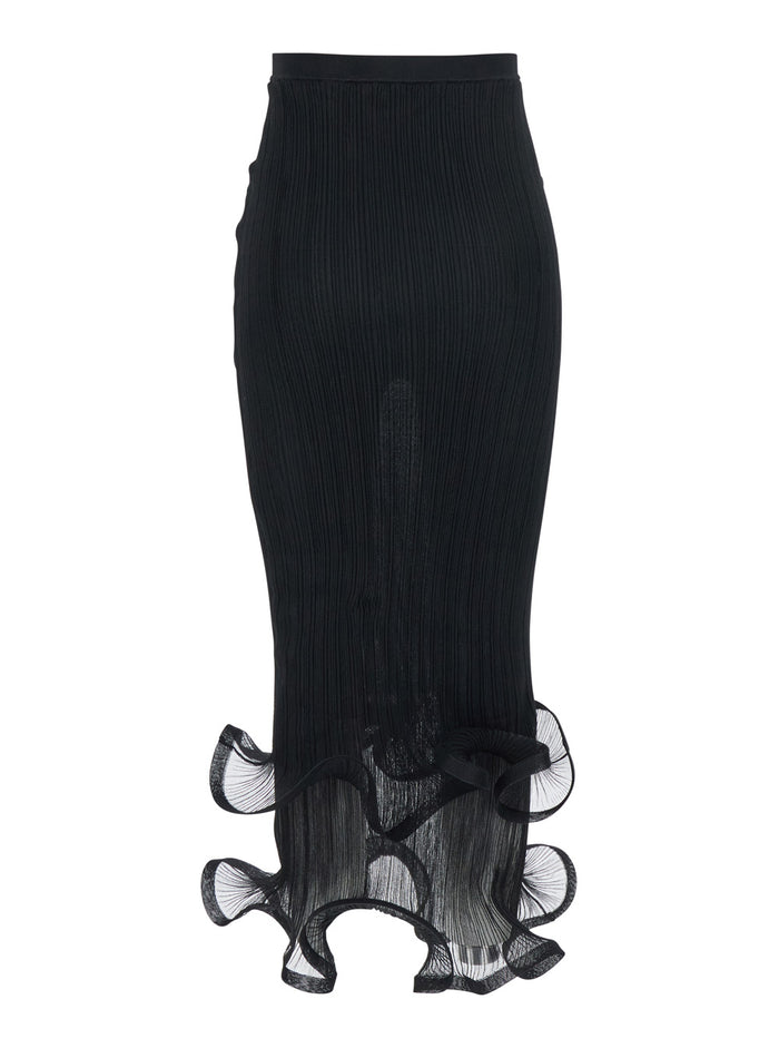 Kelso Black Skirt With Ruches And Ruffled Hem Tech Fabric Woman Polyester