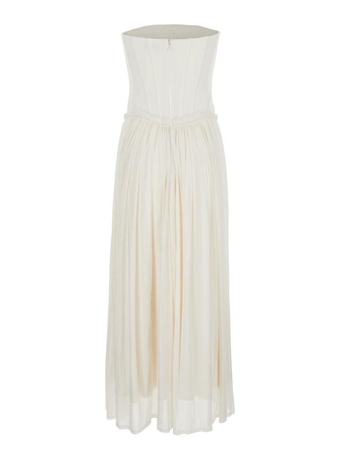 Adalys White Off-Shoulder Bustier Dress Tech Fabric Woman Rayon Nylon Elastane Long