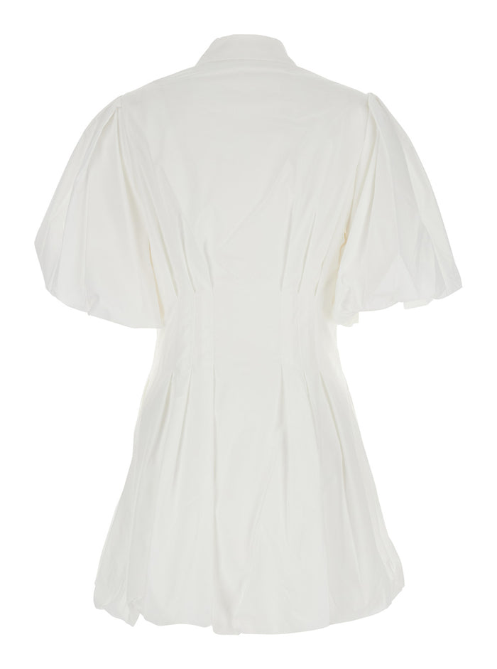 Cleo White Dress With Classic Collar And Puffed Skirt Cotton Blend Woman Polyester